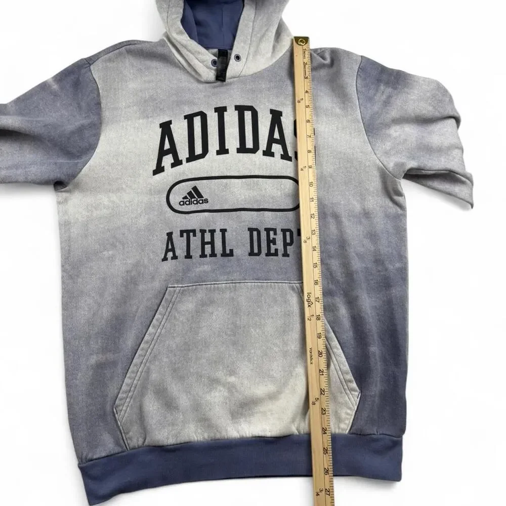 Adidas Athl Dept Hoodie Men’s M Gray Navy Pullover Sweatshirt Graphic